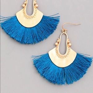 Cleopatra blue and gold threaded fan earrings